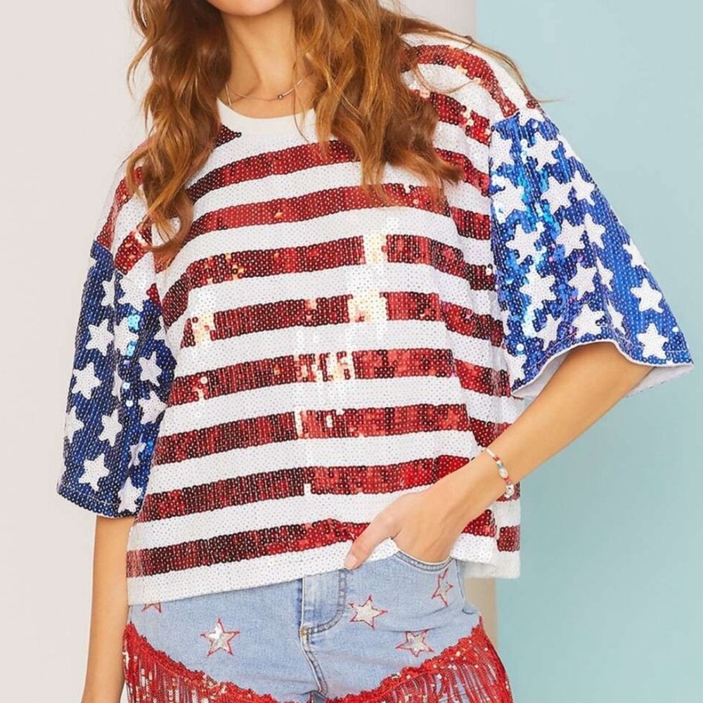 Sequin American Flag Shirt